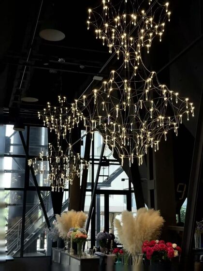 Creative Crystal Chandelier with Starry Design for Duplex Loft Villa, Designer Light Luxury Staircase Lighting for High-Ceiling Living Room