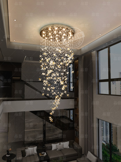 Loft Duplex Open-Air Lobby Chandelier Villa Living Room Crystal Flower Chandelier Duplex Building New Staircase Long Chandelier