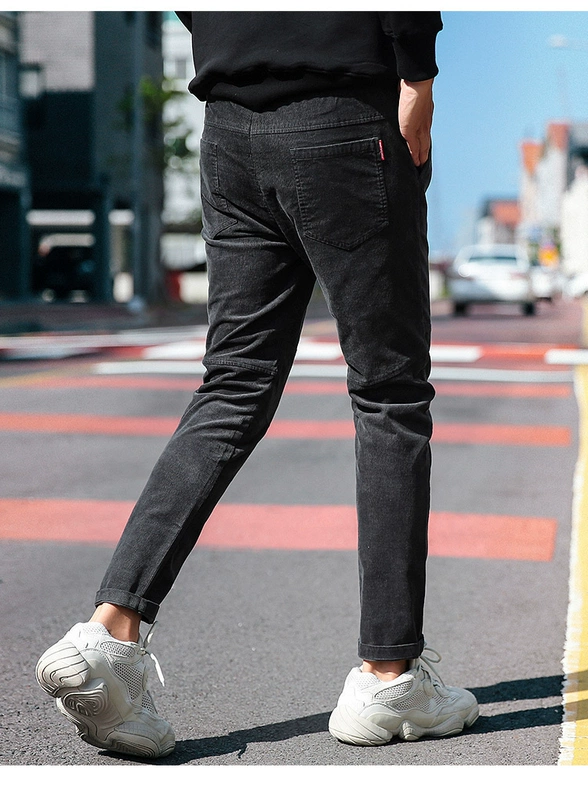 Vải huyền thoại thắt lưng thắt lưng quần nhung kẻ thường phiên bản nam Hàn Quốc của thanh niên thủy triều Slim thể thao chân chín quần quần ống suông nam