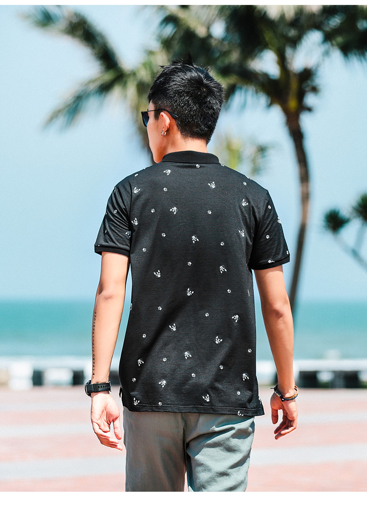 Vải huyền thoại cún con in ve áo giản dị POLO áo sơ mi nam thanh niên giản dị áo thun thời trang Hàn Quốc áo polo nam đẹp