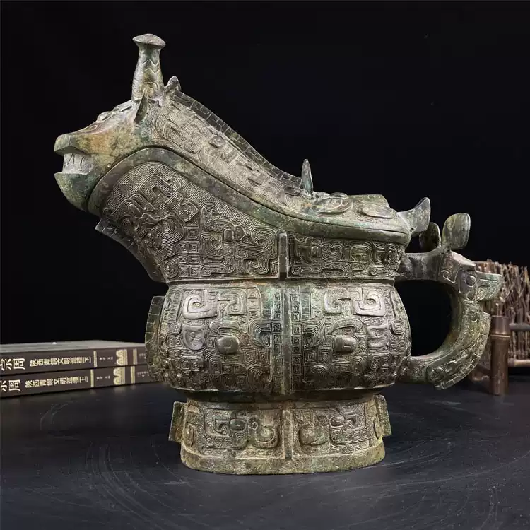 西周风格仿古青铜觥酒器办公室艺术摆件可定制龙形羊觥家居装饰-Taobao