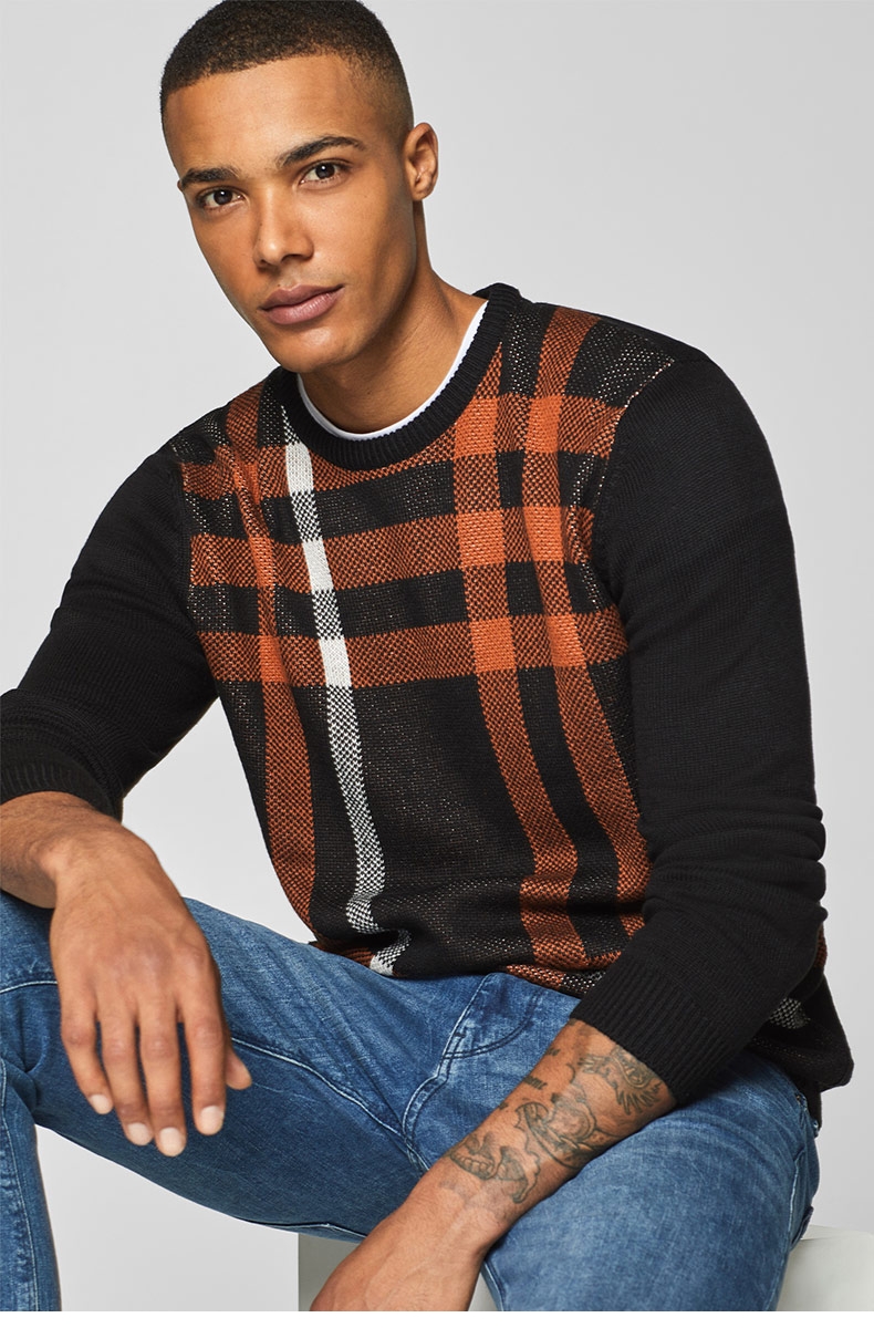 Áo len nam cao cổ mùa xuân của ESPRITEDC Áo len kẻ sọc dài tay - Kéo qua hoodie nam