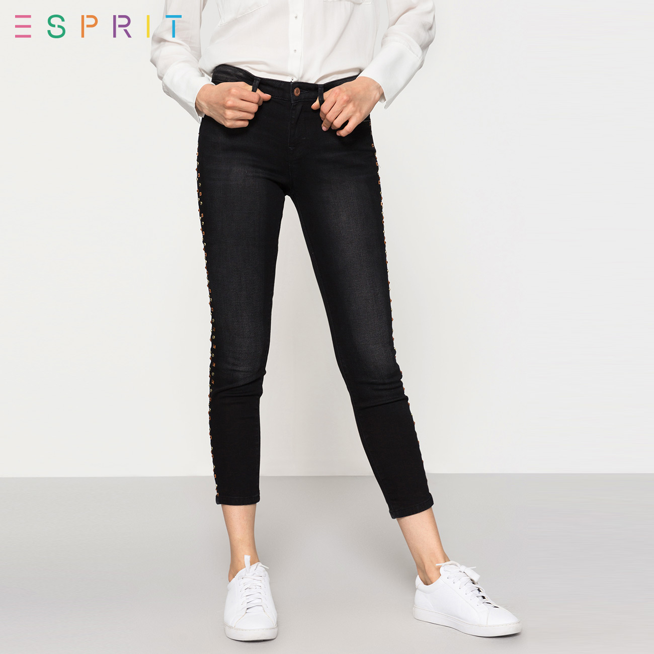 ESPRIT EDC女装2017冬修身款小脚牛仔九分裤-117CC1B015