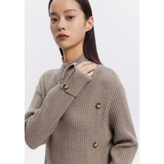 BasicHouse/Baijiahao sweater turtleneck sweater 2024 spring new design slit pullover sweater