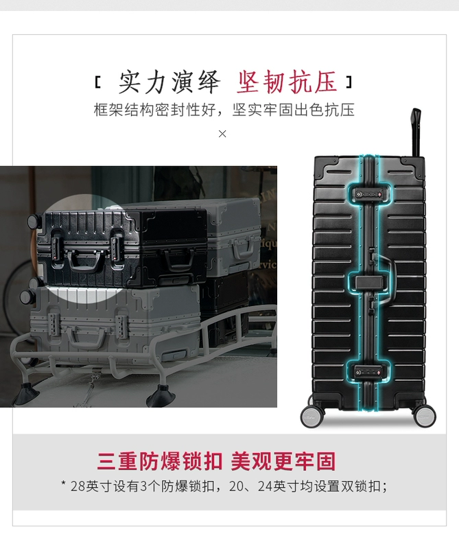 Du lịch Mỹ khung nhôm xe đẩy trường hợp nữ 20 inch lên máy bay thủy triều 24-28 du lịch phổ quát bánh xe vali retro TI1 - Va li