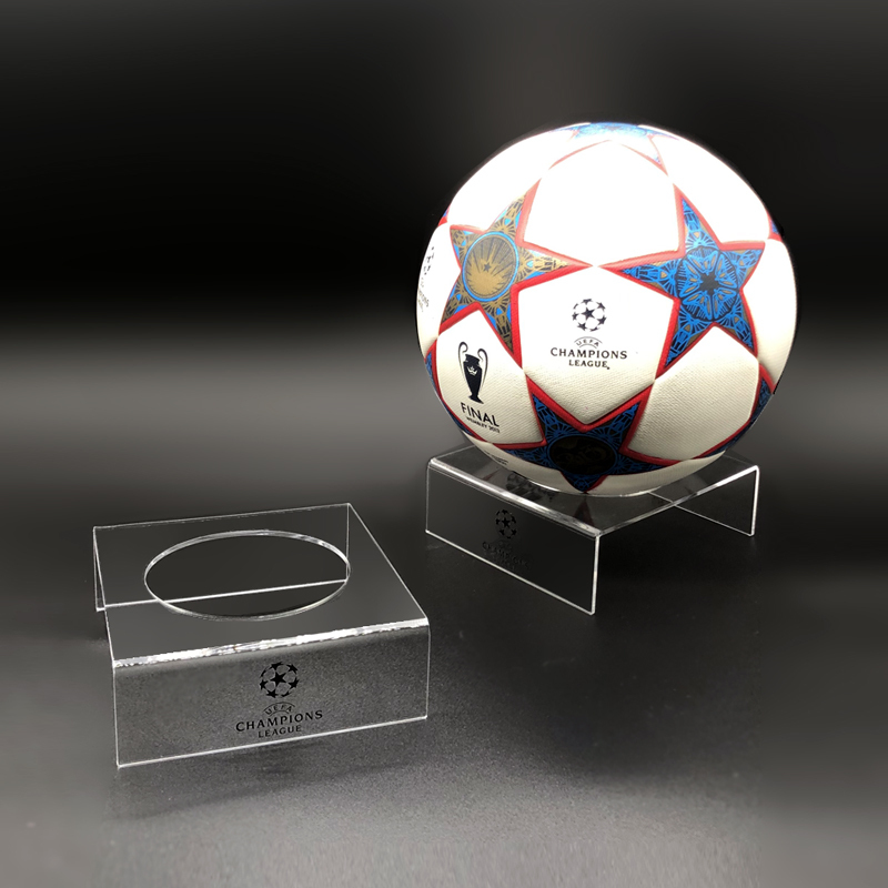 Football Ball Holder Acrylic Transparent U-Shaped Cut Out Base Desktop Ball Table Yingchao Team Logo Bracket Display Stand