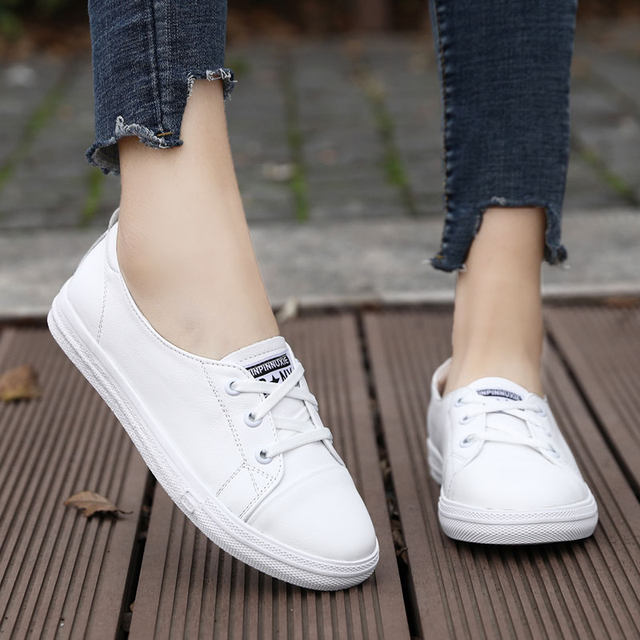 Genuine leather white shoes for women 2024 new spring flat soft-soled leather shoes versatile single shoes summer large size casual shoes sneakers