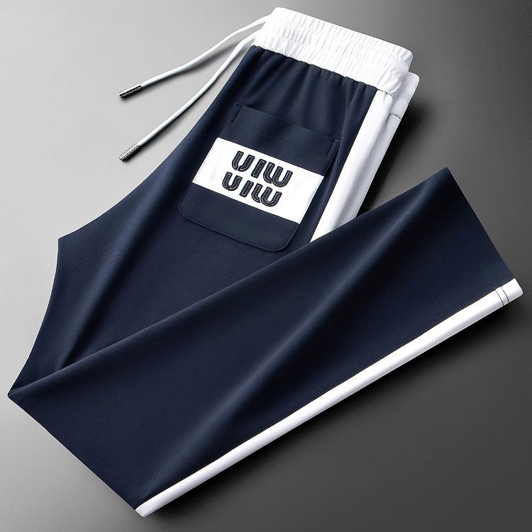 Light Luxury Spring and Summer New Fashion Men's Casual Pants European Style Trendy Embroidered Slim Blue Straight-Leg Sports Trousers