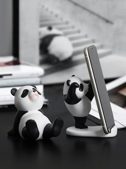 可爱熊猫周边摆件桌面手机支架办公室好物实用创意装饰品生日礼物