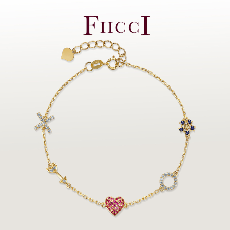 Fiicci 18K Gold Bracelet Natural Pink Sapphire Love Symbol Diamond Bracelet Bracelet