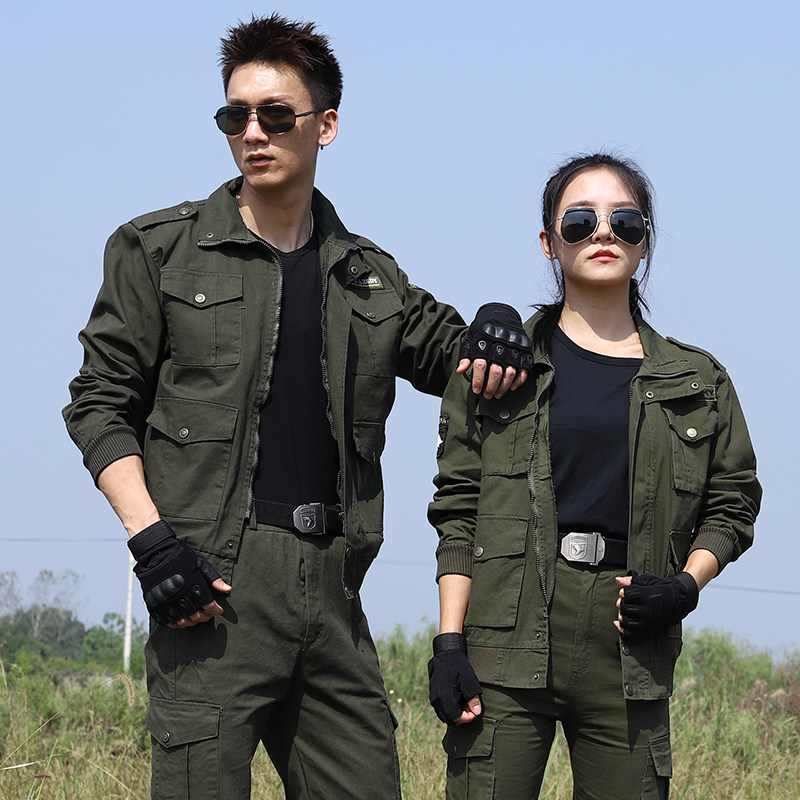 Camouflage suit men's spring and autumn thickened wear-resistant work clothes cotton polyester leisure work clothes breathable construction site labor protection clothes military green