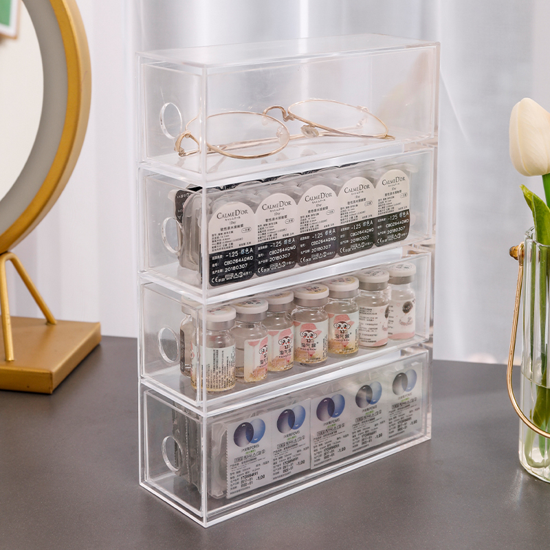 Daily disposable color contact lens companion box storage artifact multi-grid placement rack presbyopia drawer transparent box