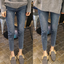 Velvet thickened jeans womens 2020 autumn and winter new winter high waist thin tight small feet pants nine points slim