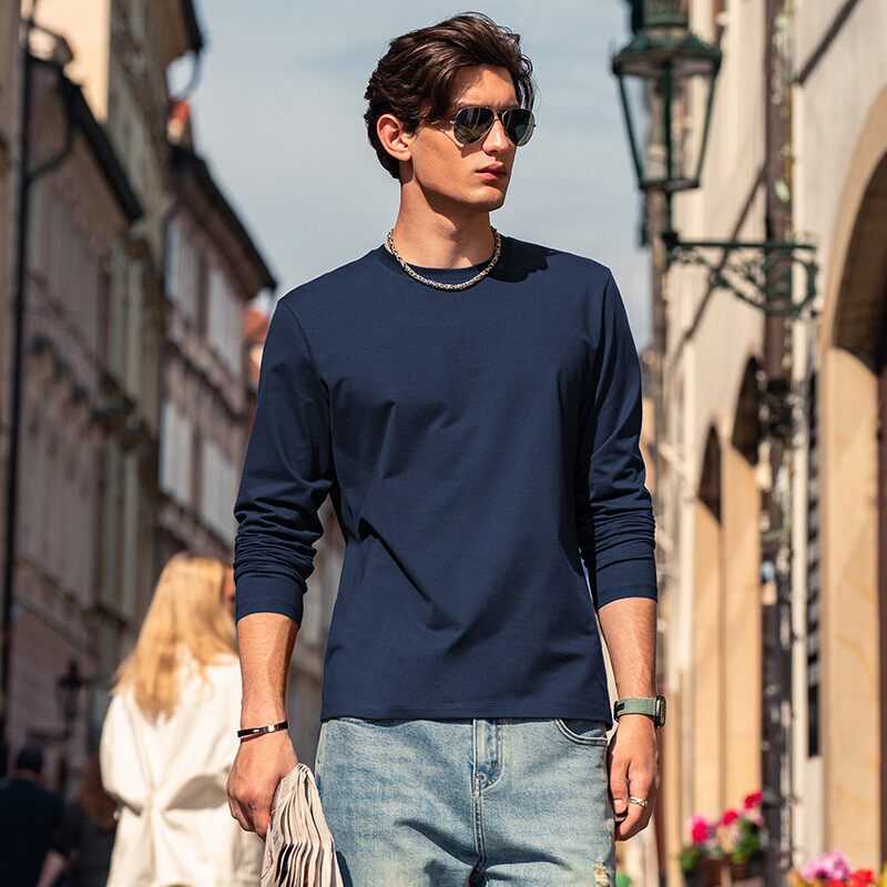 Mr.Bu Clothing Tong Dawei's Same Style Mr. Bu Men's Long-Sleeve T-Shirt, High-End Spring and Autumn White Base Layer Shirt