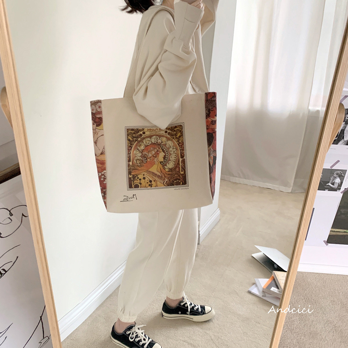 ANDCICI◆ British Art Museum ~ Mucha canvas bag shoulder bag handbag handbag student school bag tote bag