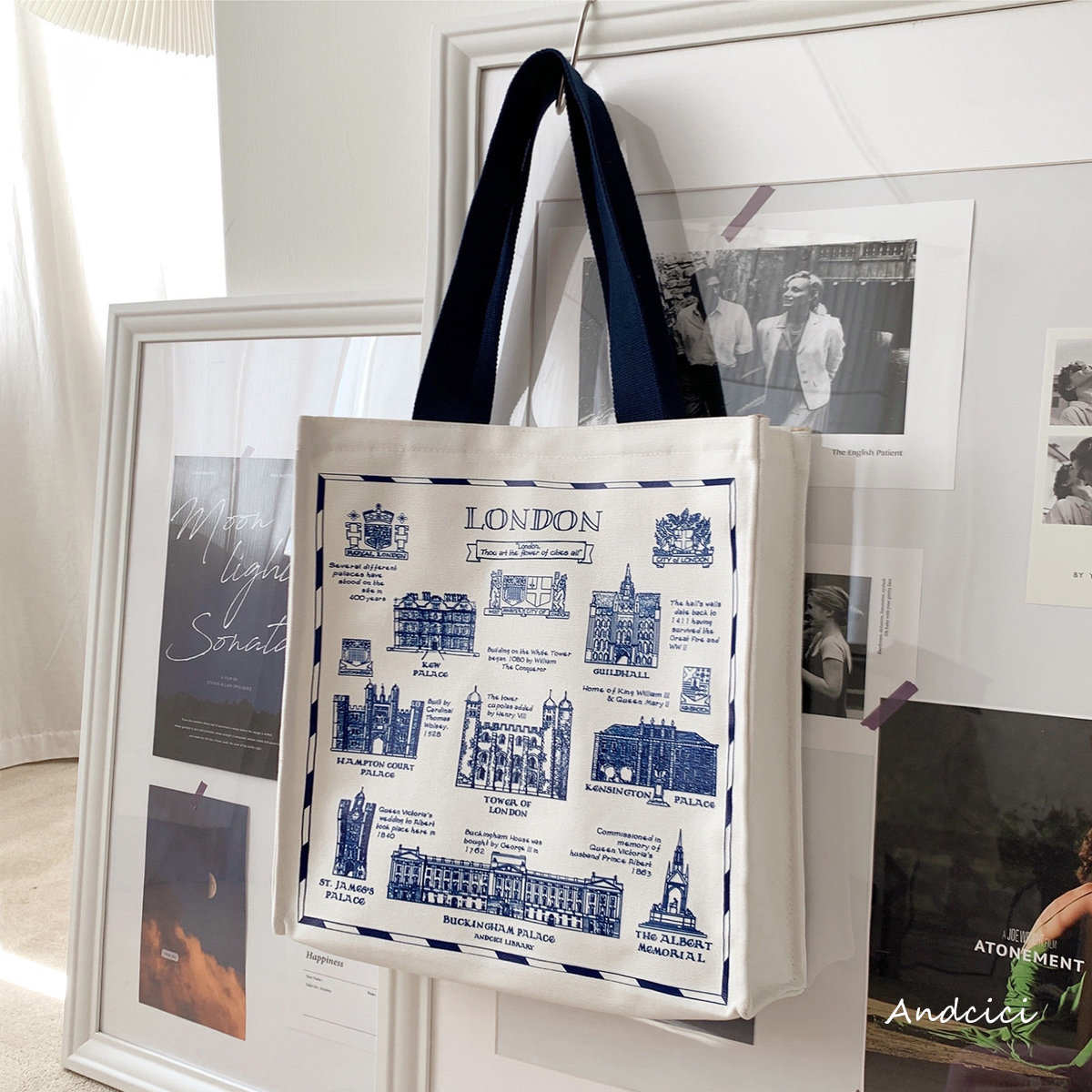 ANDCICI ~ UK London Retro Design Canvas Bag ~ single shoulder bag large shopping bag for male and female students