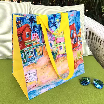 Big brand European and American oil painting waterproof folding portable storage large capacity handbag travel environmental shopping bag women's bag