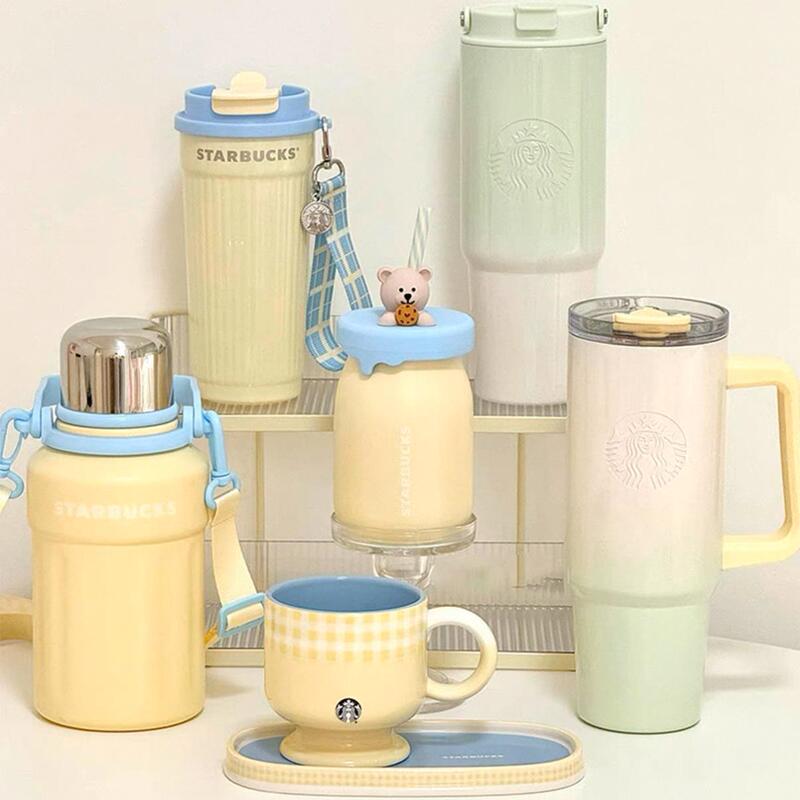 Starbucks Cup 2025 Spring Clear Sky Series Cream Yellow Ceramic Mug with Straw Stainless Steel Travel Thermos Cup Starbucks Cup 2025 Spring Clear Sky Series Cream Yellow Ceramic Mug with Straw Stainless Steel Travel Thermos Cup