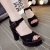 Mùa hè mới châu Âu ga cao gót nữ cao gót dày với băng chéo khí chất tẩy cao gót giày sandal nữ Vento Sandal