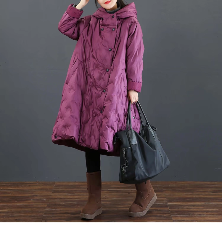 Tháng Chín Kaka Winter Women Kích thước lớn Văn học Trùm đầu A-word đệm bông lớn độn 3635 - Bông áo phao siêu nhẹ nữ dáng dài