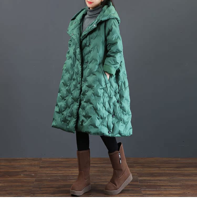 Tháng Chín Kaka Winter Women Kích thước lớn Văn học Trùm đầu A-word đệm bông lớn độn 3635 - Bông áo phao béo ulzzang
