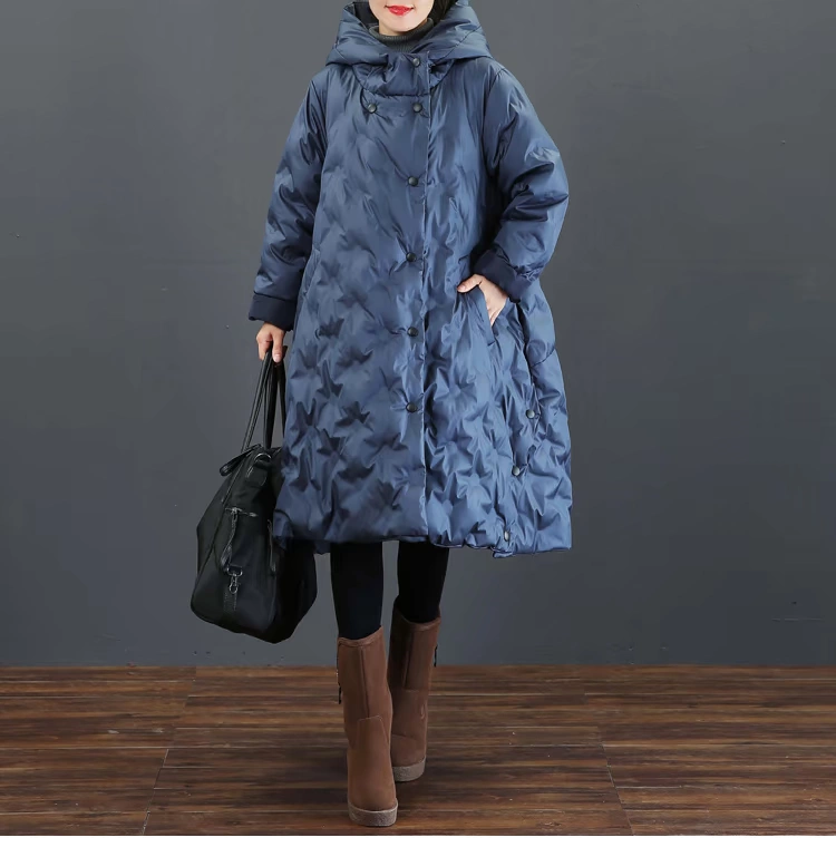 Tháng Chín Kaka Winter Women Kích thước lớn Văn học Trùm đầu A-word đệm bông lớn độn 3635 - Bông áo phao siêu nhẹ nữ dáng dài