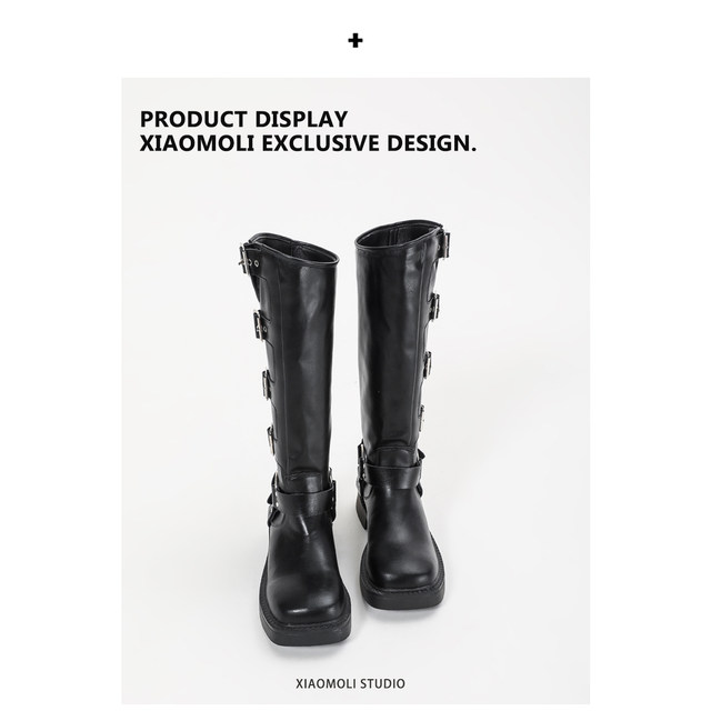 Miu knee-high boots for women autumn and winter genuine leather retro brown western cowboy boots Xiaomoli high knight boots