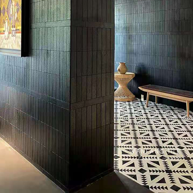 Wanfang Black Tiles, Vintage Handmade Long Strip Tiles, Glossy and Matte Split Tiles for Shop, Balcony, Restaurant, Bar Wall Tiles