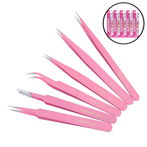 Pink stainless steel tweezers false eyelash elbow stainless steel press ESD-15 can be EOM