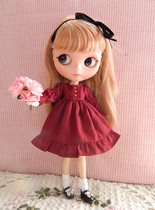  blythe little cloth licca dress plain skirt dress burgundy caramel milk apricot three-color