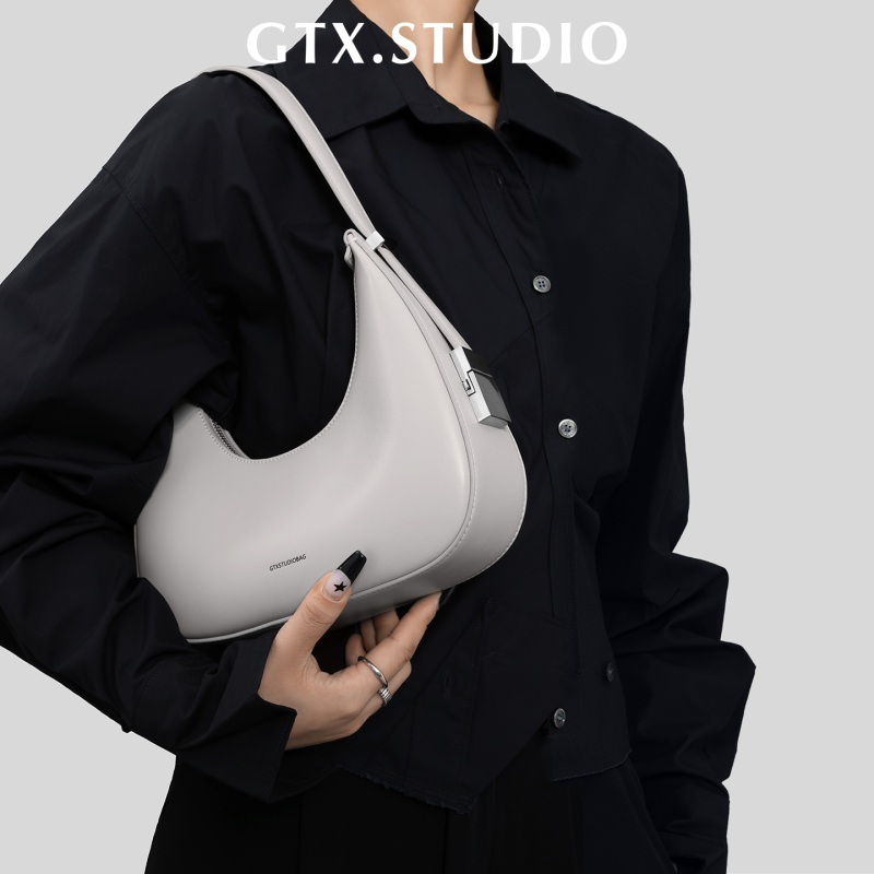 Gutianxi】Niche Design Original Genuine Leather Shoulder Underarm Bag for Women, High-End Fashion Cowhide Hobo Crescent Bag