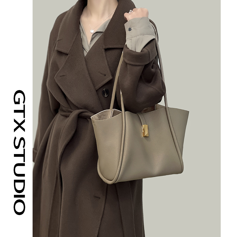 Gutianxi】Niche Tote Bag for Women, Large Capacity Genuine Leather Commuter Laptop Bag, Winter High-End Cowhide Large Bag