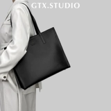 Вместительная и большая сумка через плечо, черный кожаный ноутбук