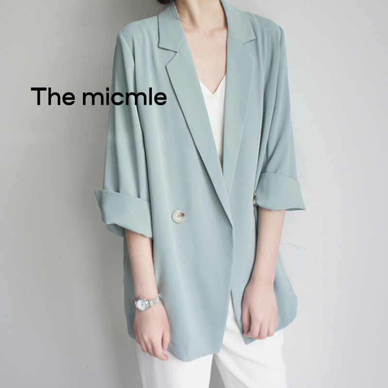 The Micmle Plus-Size Silk Blazer for Women, Thin Style, Summer 2025, Loose Fit, Slimming, Casual Suit