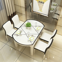 Dining table and chair combination Modern simple 6-person telescopic dining table Round dining table folding tempered glass induction cooker 101