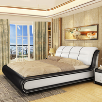 Modern simple double bed leather bed 1 8 meters 1 5 meters leather bed Leather art bed Bedroom storage furniture R92