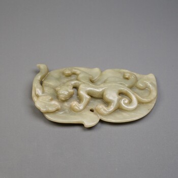 ລາຊະວົງ ming ແລະ qing ທໍາມະຊາດເກົ່າແກ່ຂອງ jade hetian, ເຄື່ອງປະດັບໃບ chilong ຂະຫນາດໃຫຍ່, jade ເກົ່າແລະ jade ບູຮານ z5-0115