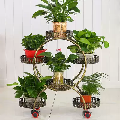 C Golden Gregory flower pot flower stand large potted multi-layer shelf balcony living room simple hanging can stand wedding Chinese style
