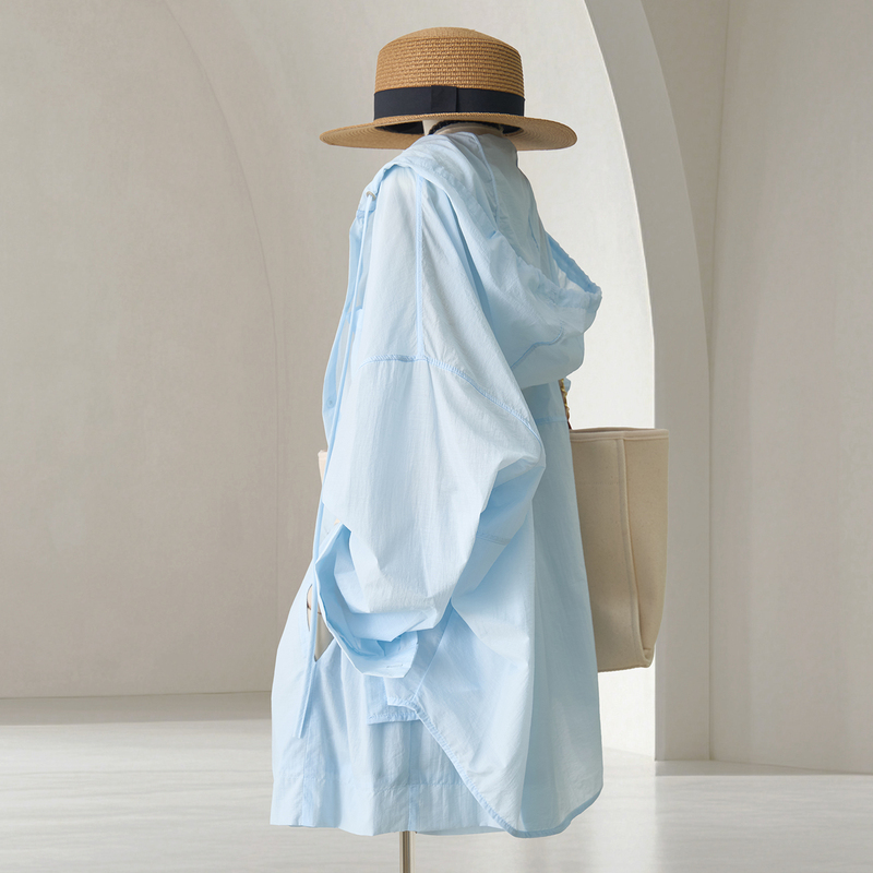 4U4U Blue Thin Hooded Jacket + Shorts Two-Piece Set for Women, Super Stylish and Relaxed Air-Conditioned Shirt Set for Summer 4U4U Blue Thin Hooded Jacket + Shorts Two-Piece Set for Women, Super Stylish and Relaxed Air-Conditioned Shirt Set for Summer