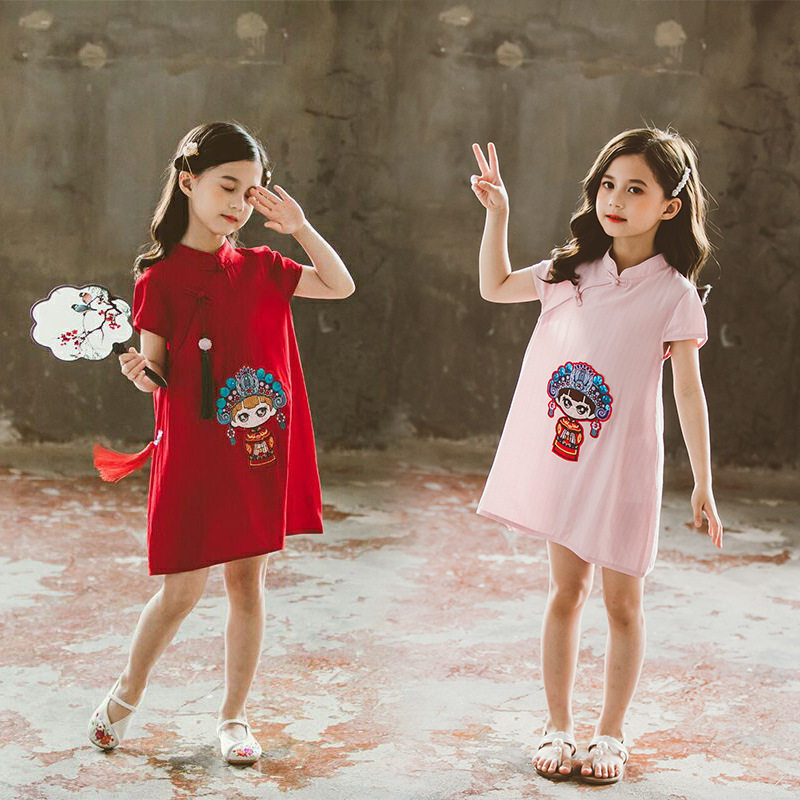 Next win girl embroidery cheongsam children's vest skirt foreign style middle child Hanfu dress Chinese style Tang suit