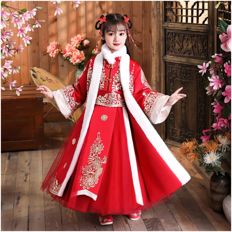 Next win children's hanfu 2021 new girls Winter Baia Year uniforms for girls CUHK Thickening Performance Gown
