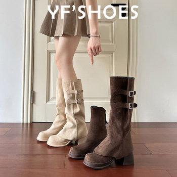 Detachable two-piece western high-heeled boots