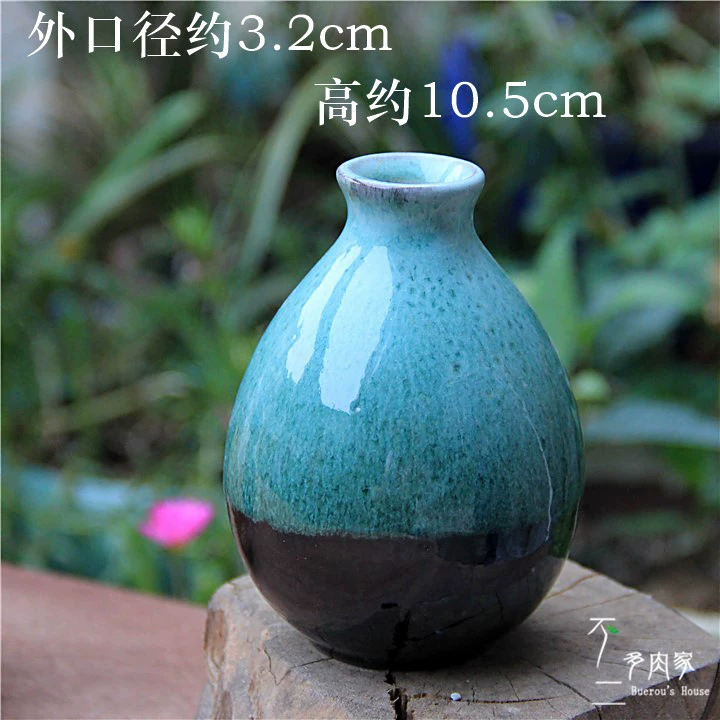 Phong cách Nhật Bản làm bằng tay bình hoa nhỏ chèn gốm đơn giản đồ gốm sứ sáng tạo văn hóa nước màu xanh lá cây đặc biệt để bàn - Vase / Bồn hoa & Kệ
