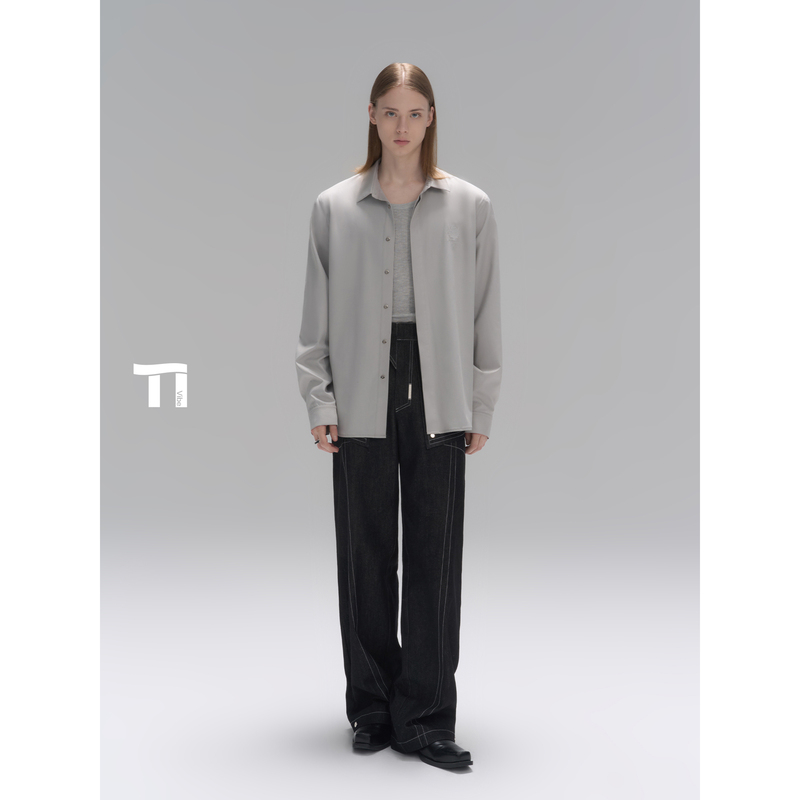 Tiwilltang's "Embroidered Realm of Radiance" Casual, Crisp, Simple and Luxurious Imported Embroidered Lapel Badge Shirt