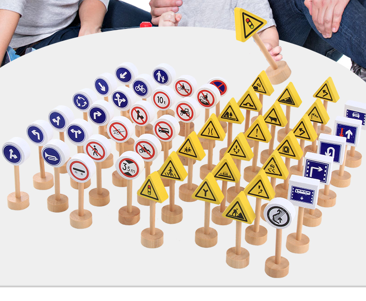 Mầm non câu đố giáo dục sớm biển báo giao thông bằng gỗ nhận biết biển báo đường xây dựng khối đồ chơi bé 2-3-4-5-6 tuổi đồ chơi domino giáo dục