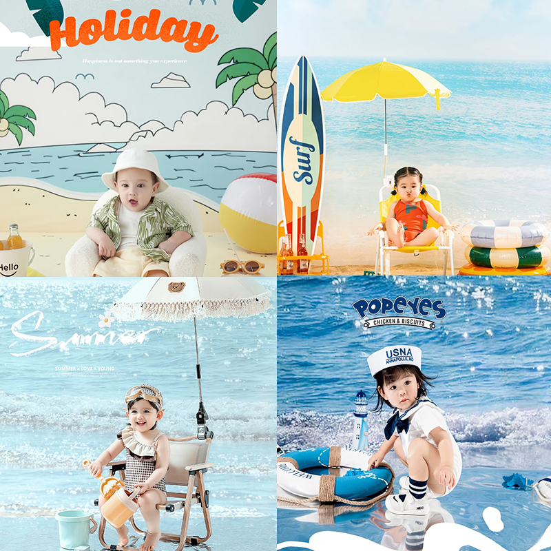 2026 New Style Ocean Beach Children's Photo Background Cloth Summer Baby Seascape Photo Photography Background Paper