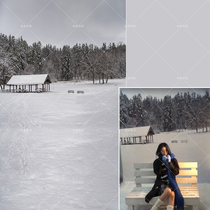 Photo studio winter snow scene photo atmosphere background cloth girl cabin snow mountain photo background props