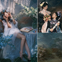 Photo studio forest dream landscape oil painting background childrens hand-painted canvas background photo studio spray painting oil painting style background