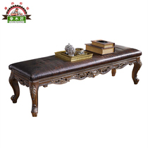 Bed tail stool American bedroom solid wood bench Leather bedside stool Luxury carved bed tail sofa European foyer shoe stool