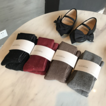 2021 autumn and winter Christmas New Years children bright silk gold silver silk even pants socks female baby girl temperament even pants socks